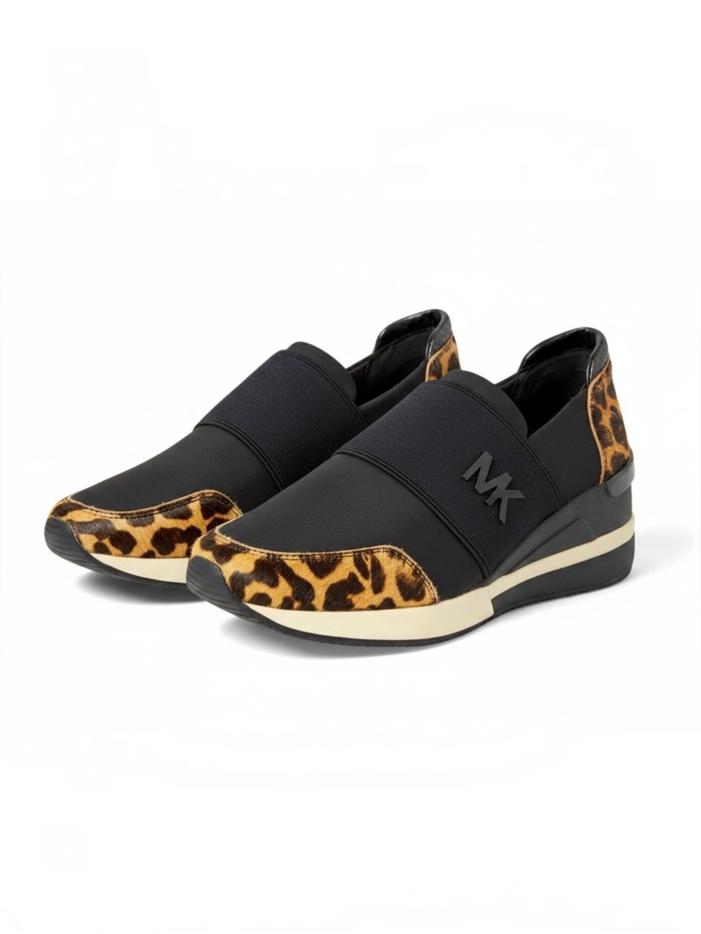 Michael Kors Leopard Calf Hair Black Slip-On Sneakers MK Logo